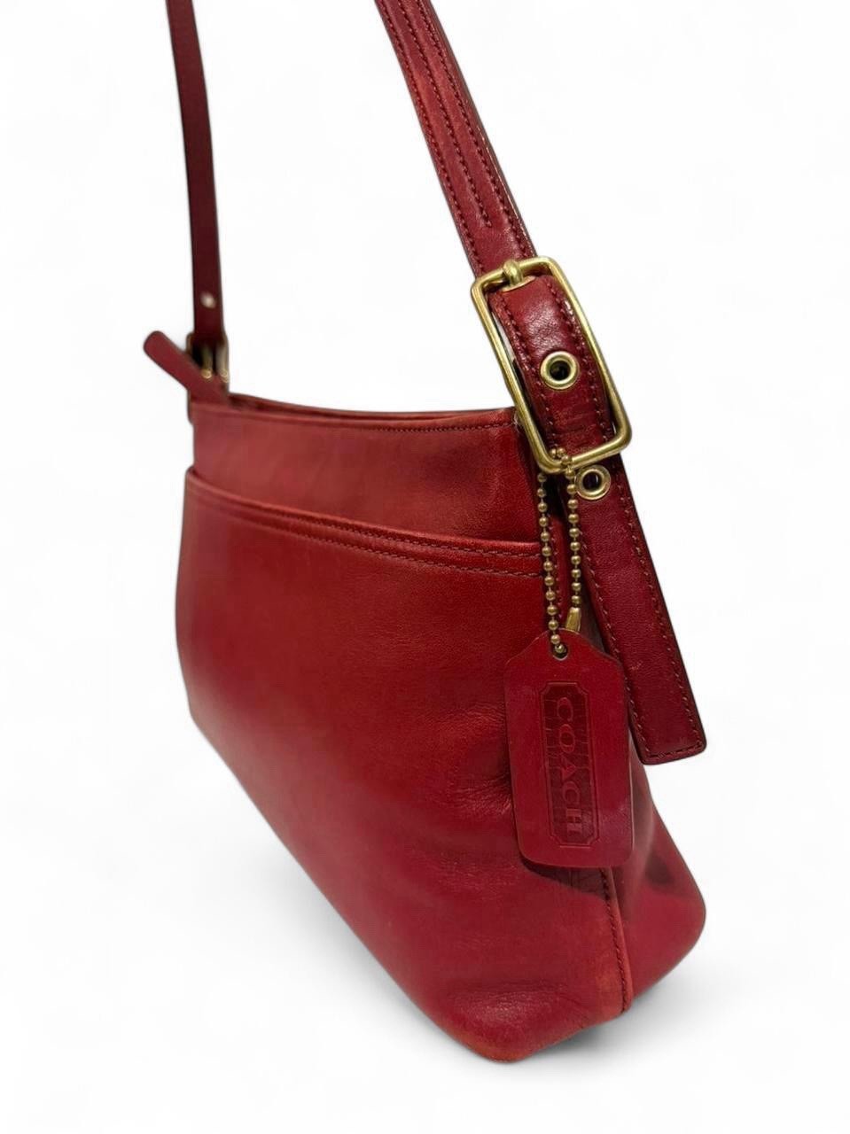 Coach Red Small Zip-Top Shoulder Bag Gold Hardware Detachable Strap Pockets