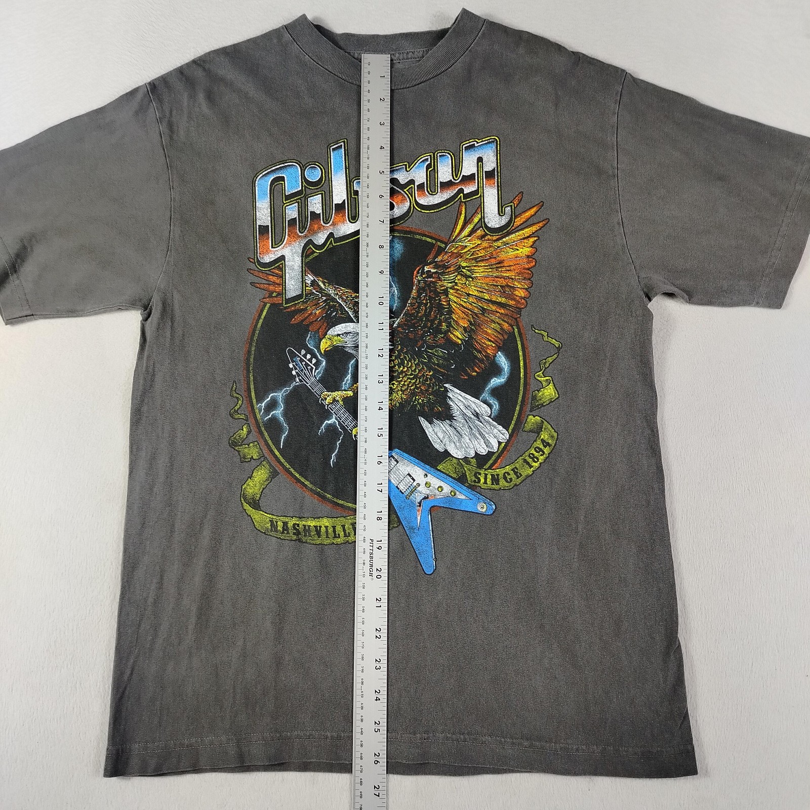 Gibson Shirt Mens Medium Gray Eagle Guitar Nashville Graphic Rock Music Tee