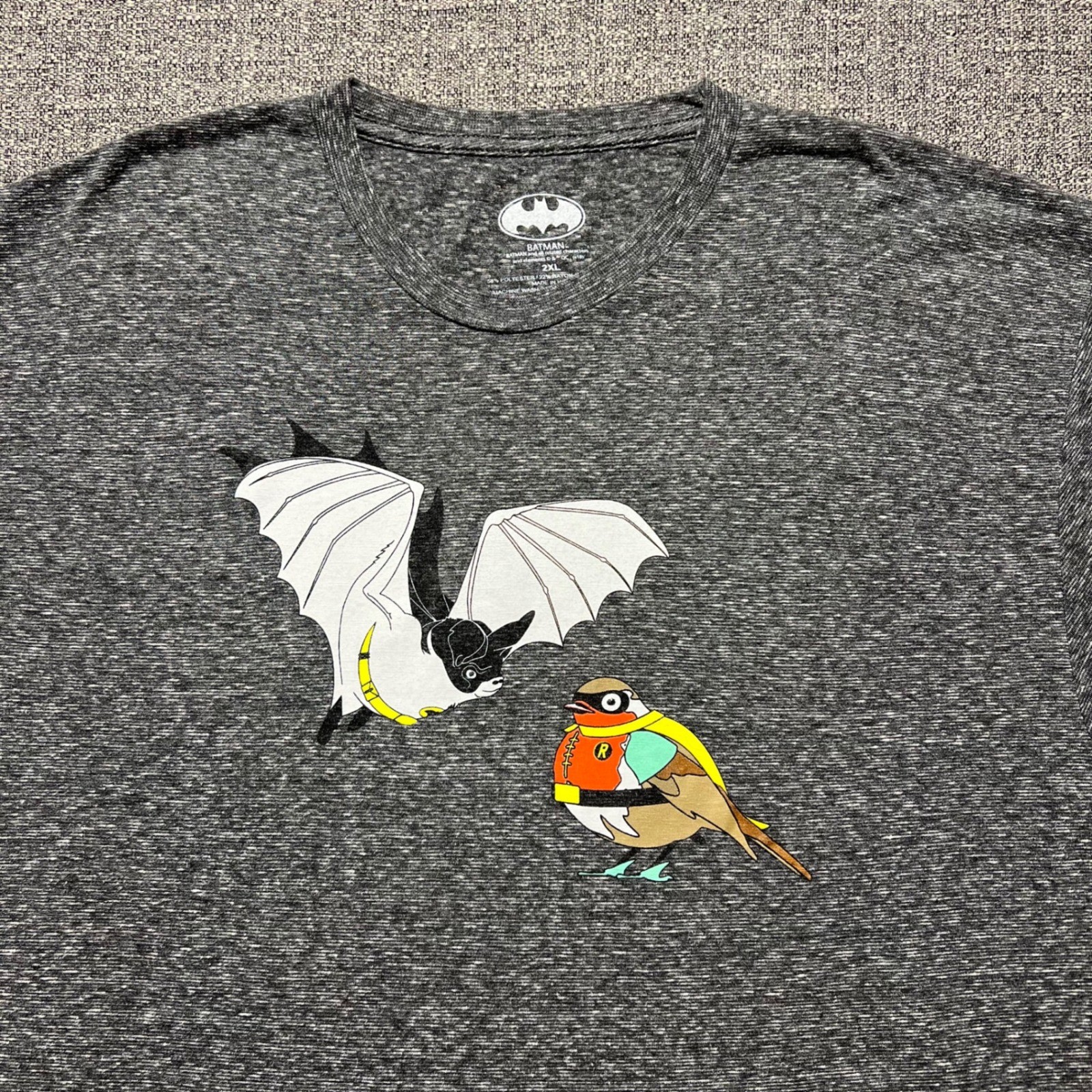 Batman Robin Literal Bat Bird Funny T Shirt Mens 2XL Gray DC Comics Graphic Tee