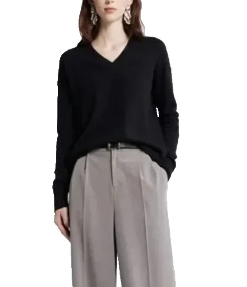 NEW, Nordstrom V-Neck Wool/ Cashmere Sweater in Black Sz L #S8245