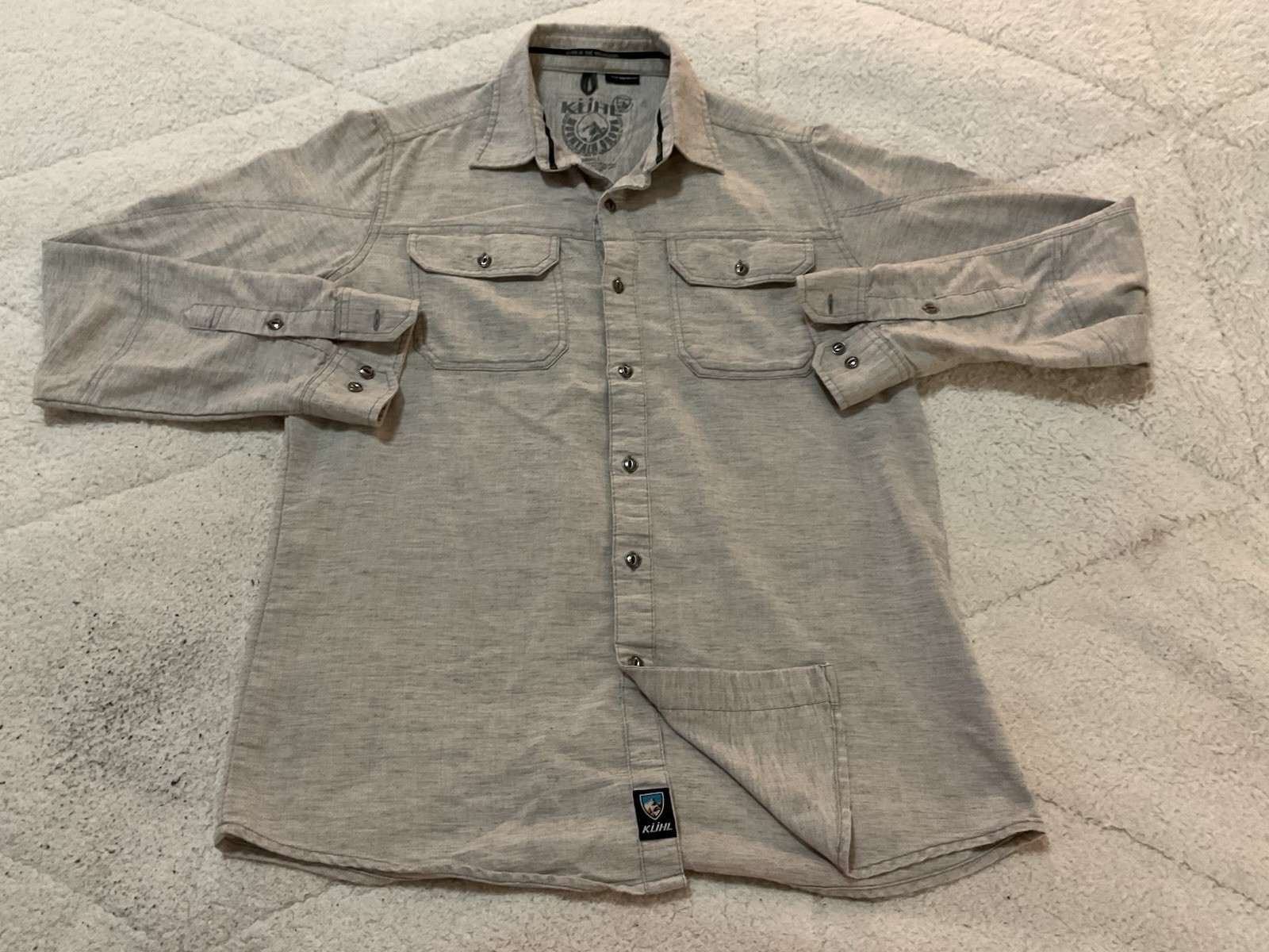 KUHL Mountain Grown Shifter Shirt Granite Men’s Size Small 5 Panel Sleeve Gray