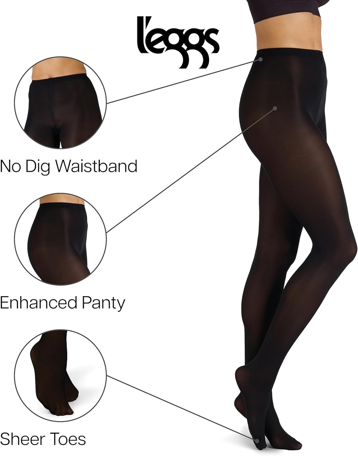 Elevate Your Style with Women’s Black Opaque Tights – Sheer Toe, Small Fit