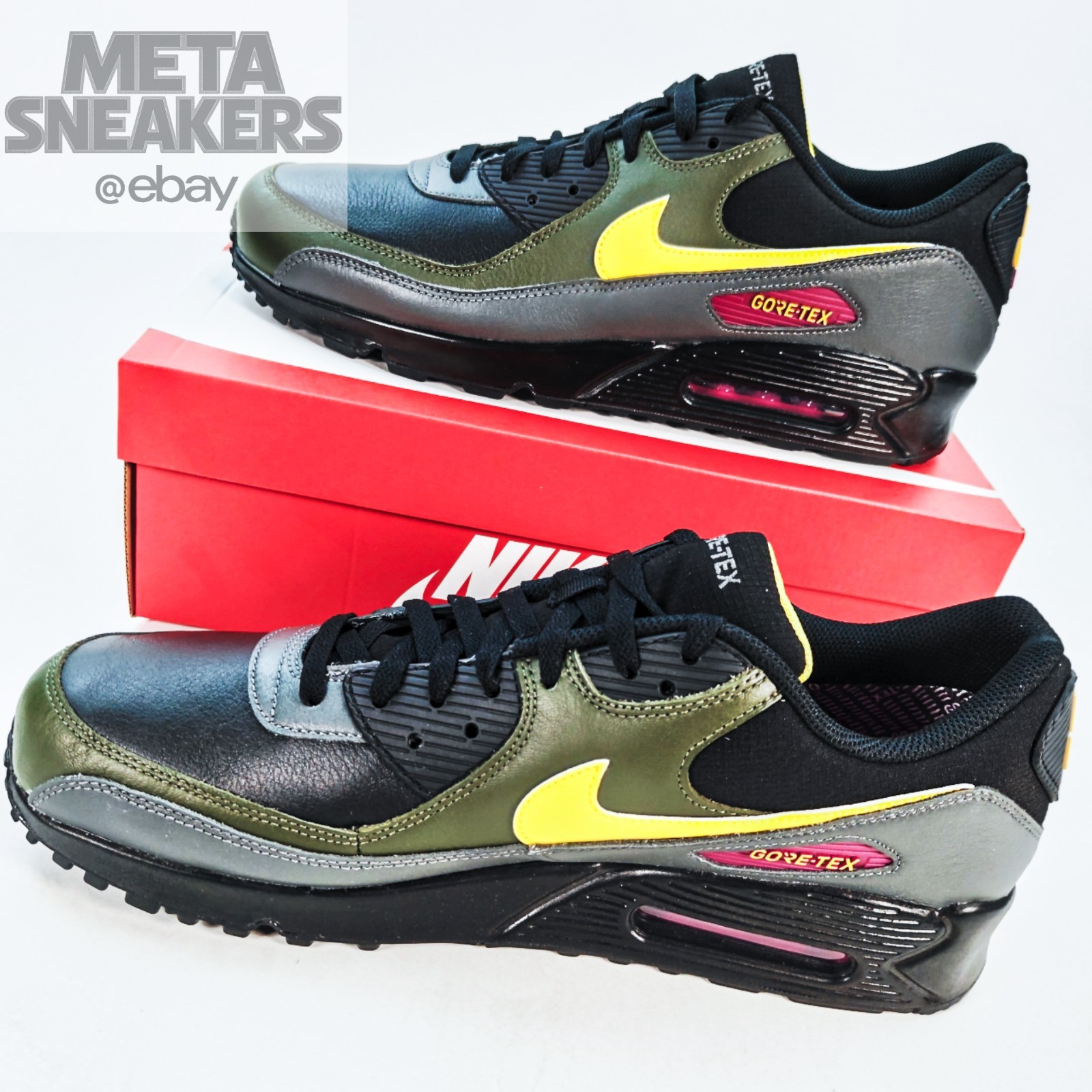 Nike US 14 Mens Black Yellow Grey Green Rare Retro Air Max 90 GTX DJ9779 001 New