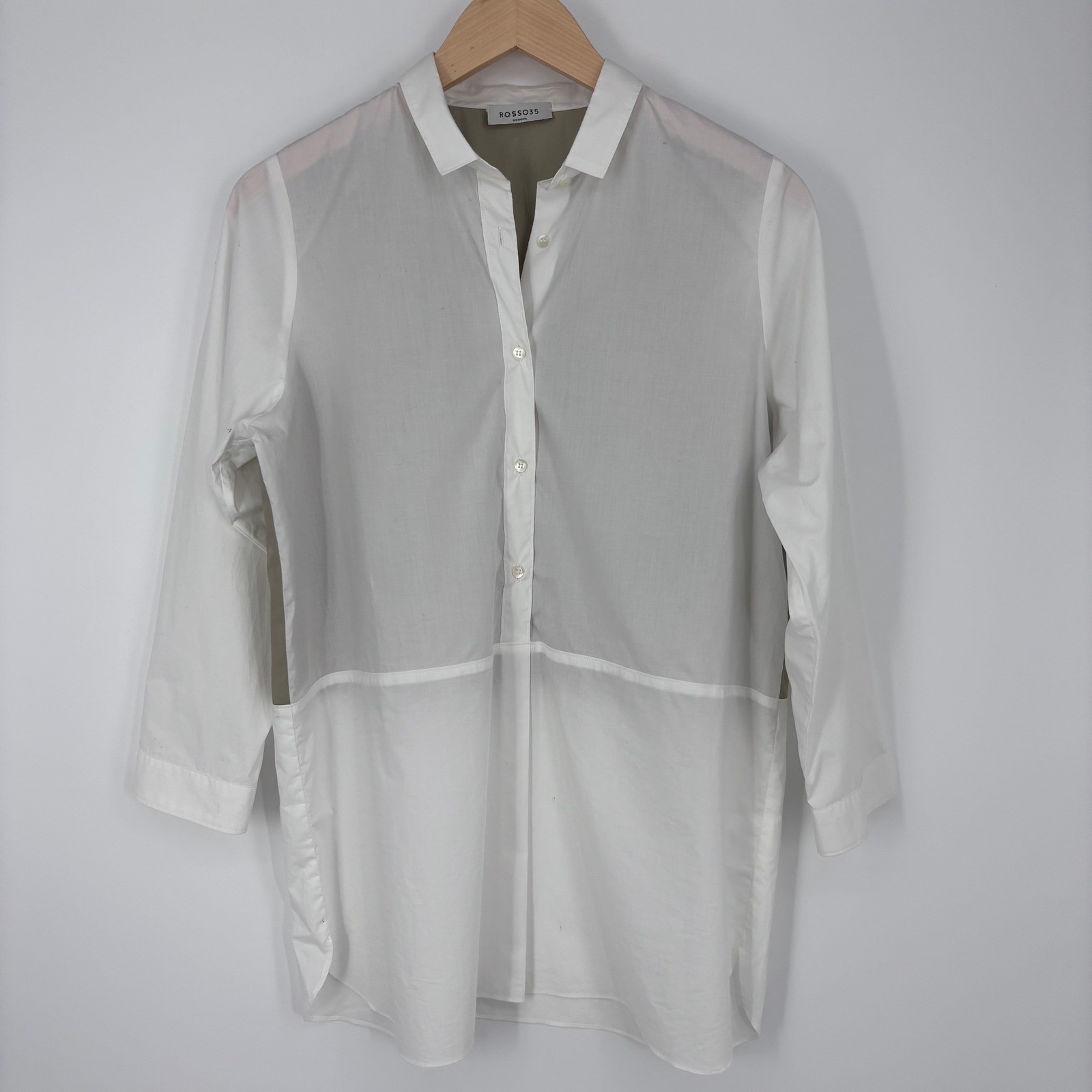 Rosso35 Button Down Shirt Womens 40 White Tan Colorblock Made in Italy Poplin