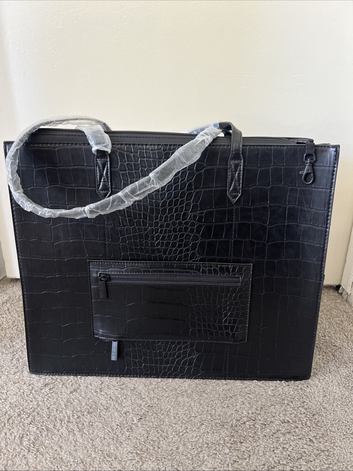 BEIS The Work Tote Large Black Croc Faux Vegan Leather Crosbody Strap Tote Bag