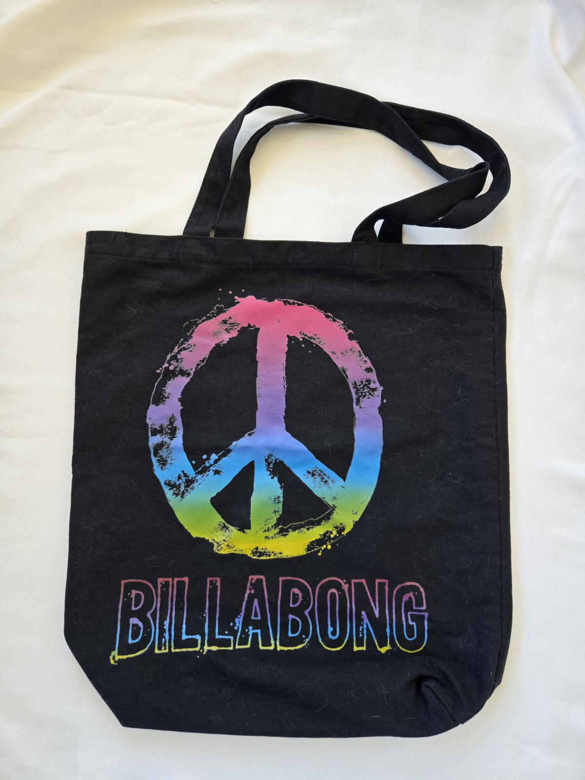 Billabong Peace Symbol Tote Bag, 100% Cotton Canvas, 15×16″