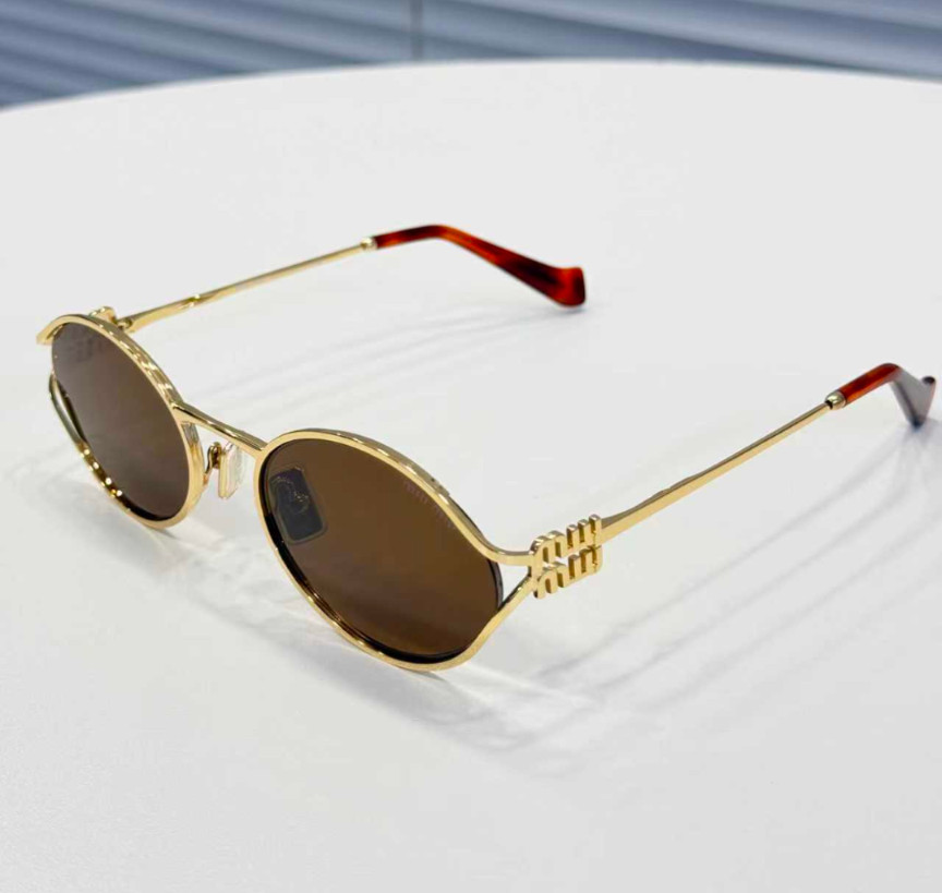Miu Miu SMU 52YS Brass Gold/Dark Brown Logo Sunglasses 54-21-125mm New