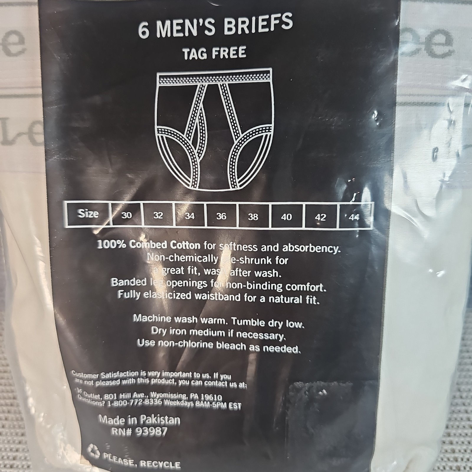NEW IN PACKAGE LEE 6 MENS BRIEFS UNDERWEAR 100% Combed COTTON SIZE 36 Tag Free