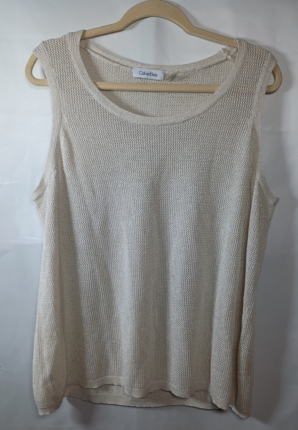 Calvin Klein Womens Beige Gold Metallic Sleeveless Knit Sweater Tank Top