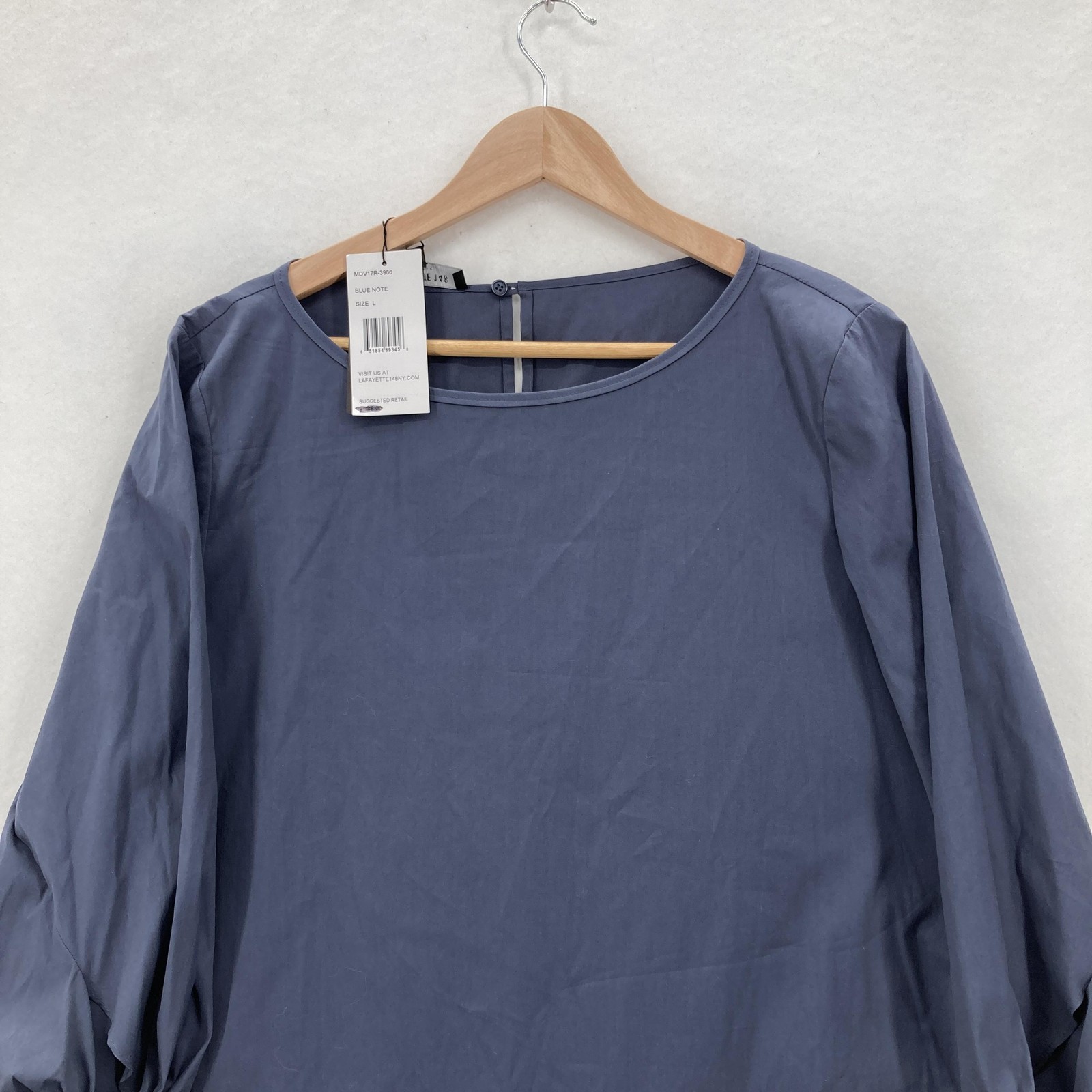 Lafayette 148 New York Dress Womens Large Blue Note Tie Cuff Shift Bow Sleeve