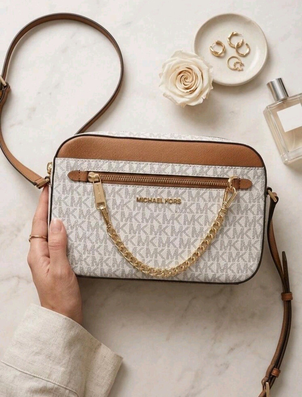 White W/ Gold Michael Kors Jet Set Bag Brand New W Tags