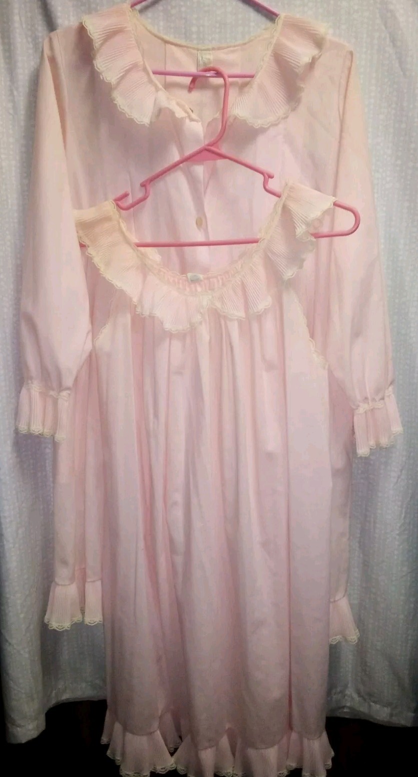 Vintage 40’s 50’s Lady Leonora Pink Lace Nightgown Set Women’s Small~Medium 2 Pc