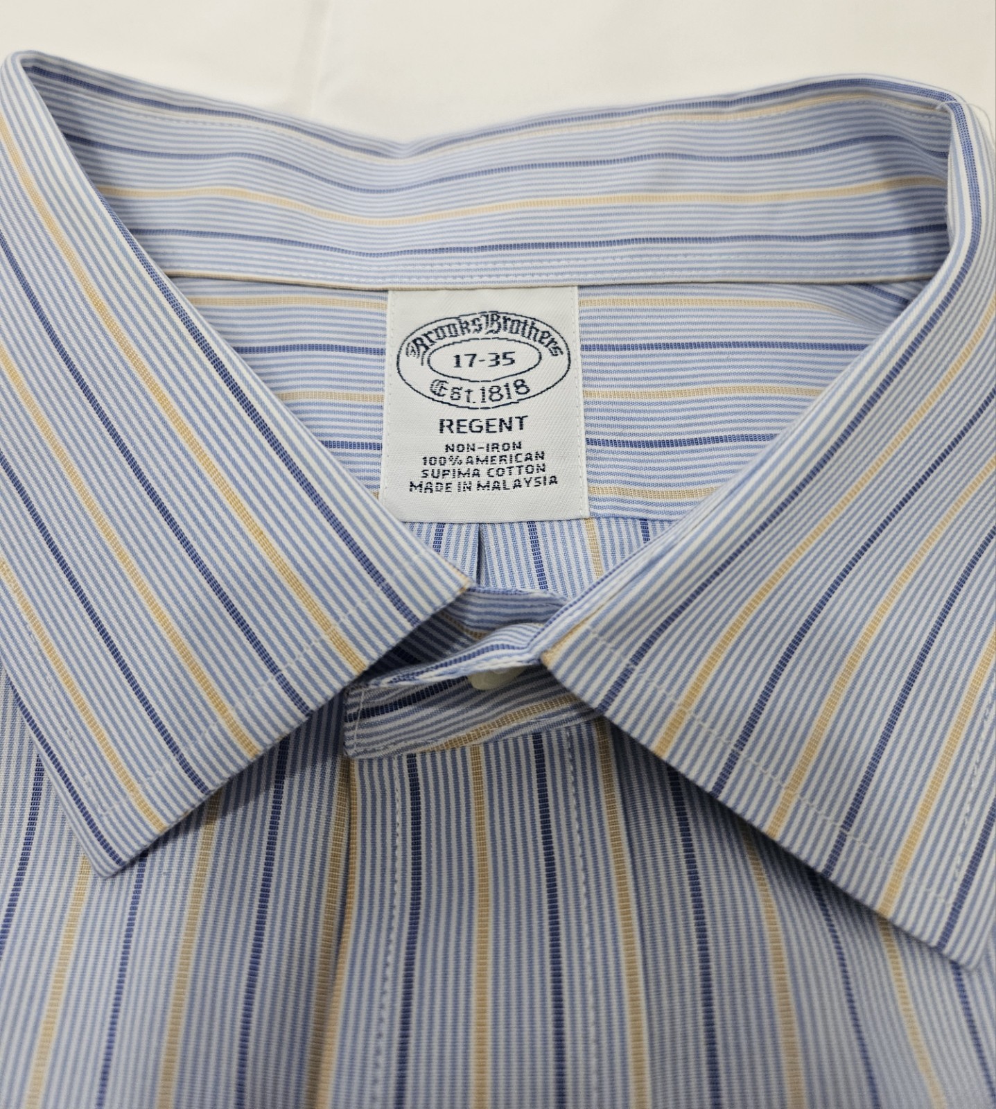 Brooks Brothers Regent Non-Iron Striped Dress Shirt Blue 17-35 35 Sleeve