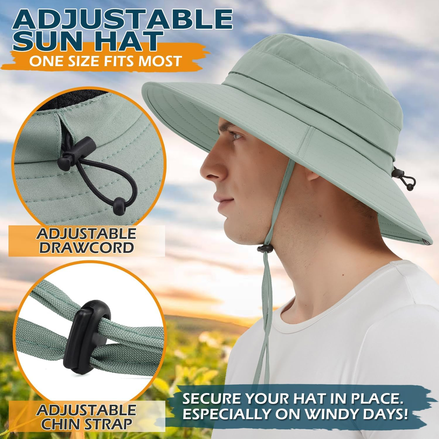 Waterproof Sun Hat for Men Women, UPF 50+ UV Protection Wide Brim Packable Hat f