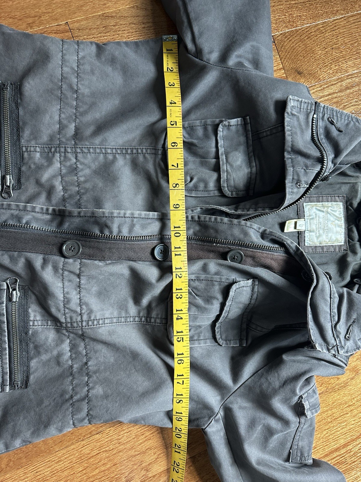 Women’s – American Eagle Gray Field Jacket L Button Zip Pockets Military
