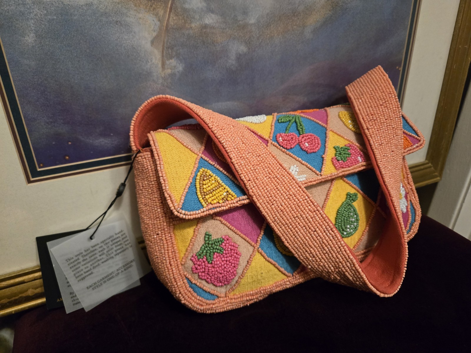 American & Beyond Viral Bright Fruit & Flower Patchwork Beaded Shoulder Bag New