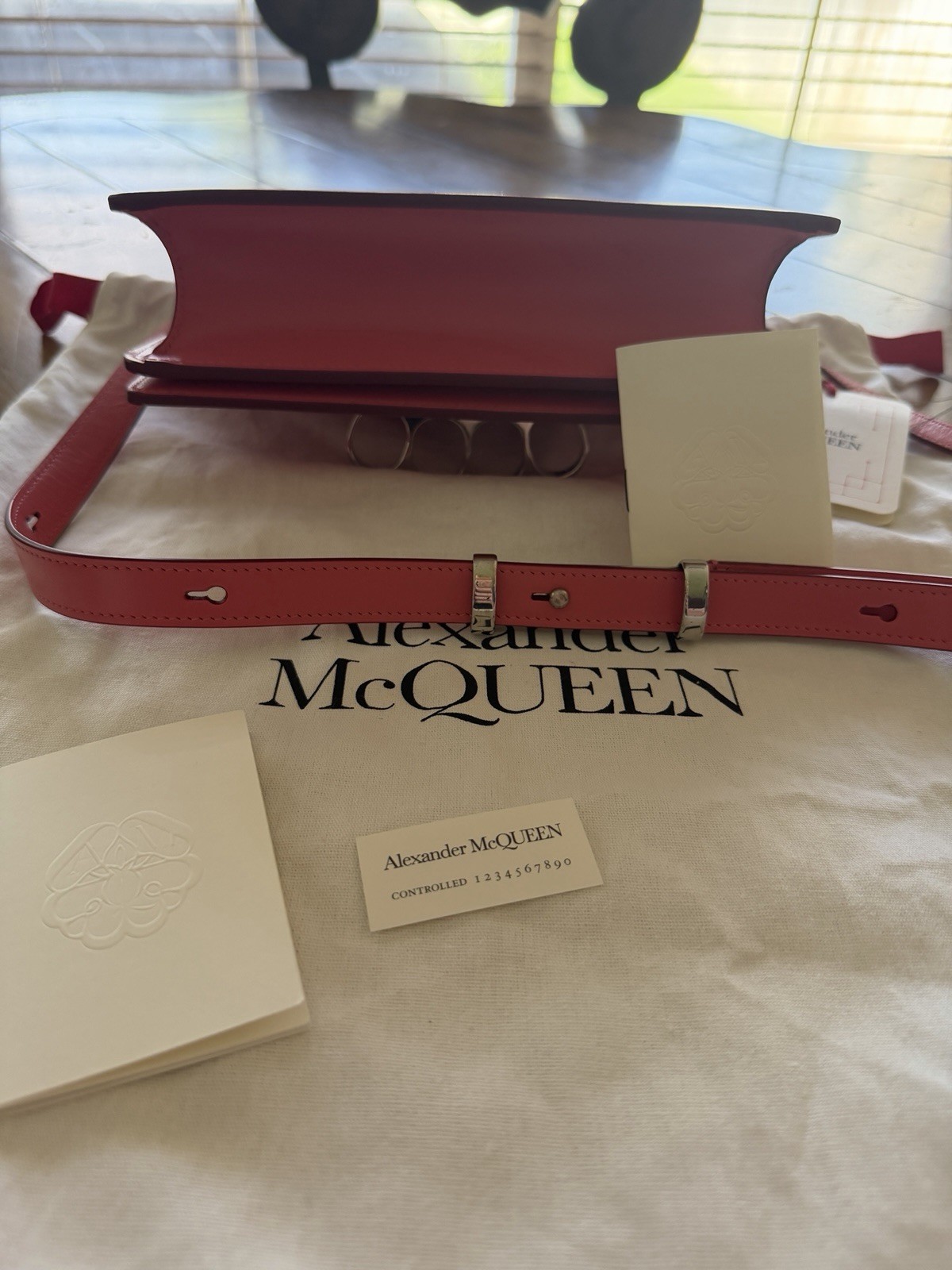 NWT Alexander McQueen Coral Crossbody Silver Hardware Magnetic Closure Dust Bag