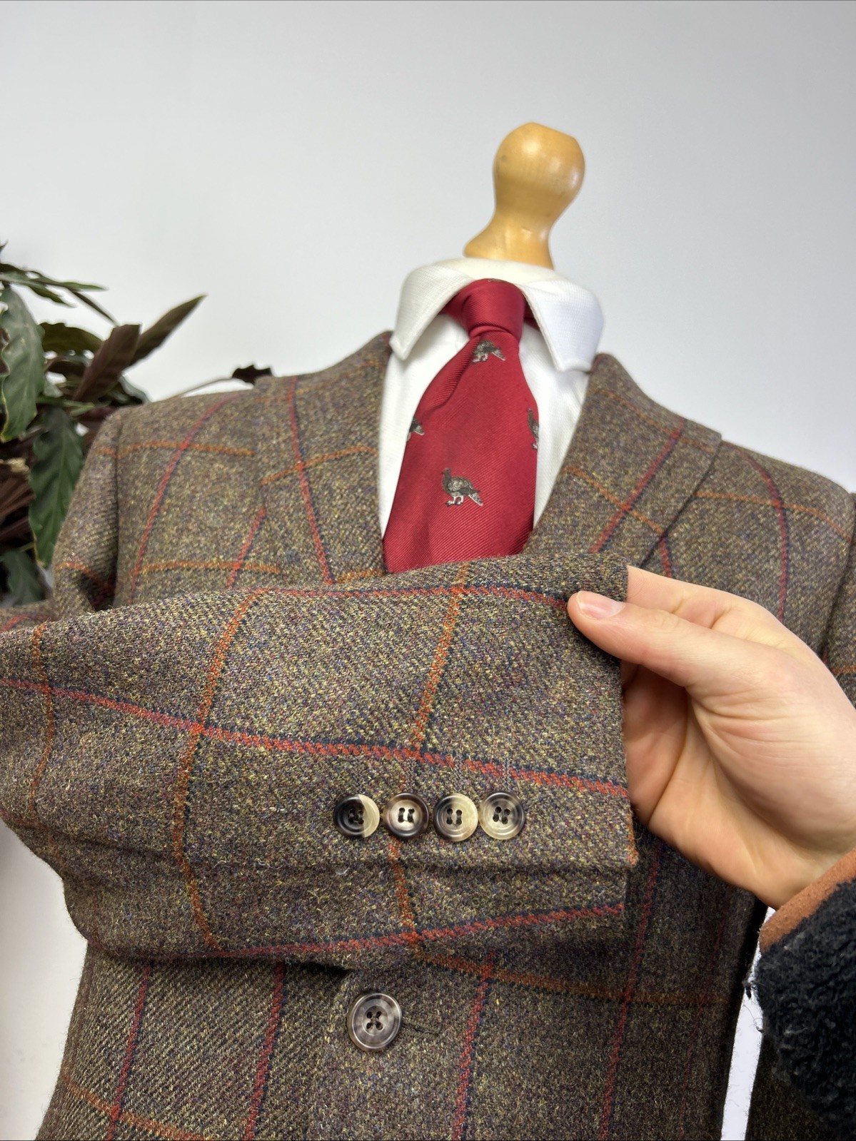 Ede & Ravenscroft 38R Windowpane Tweed English Suit 2 Pairs Trousers Savile Row