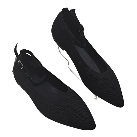 Burudani Black Knit Mary Jane Flats Women’s Size 10 Comfort Slip-On Shoes Pointy