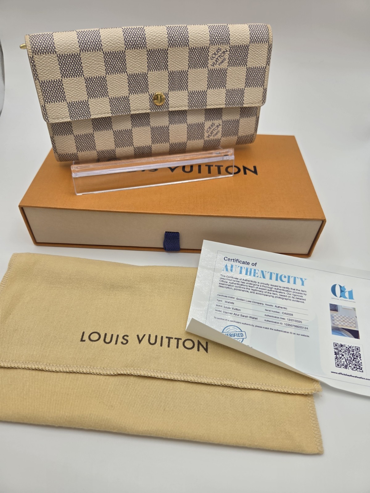 Louis Vuitton Damier Azur Sara Wallet W Box Dust Bag And COA
