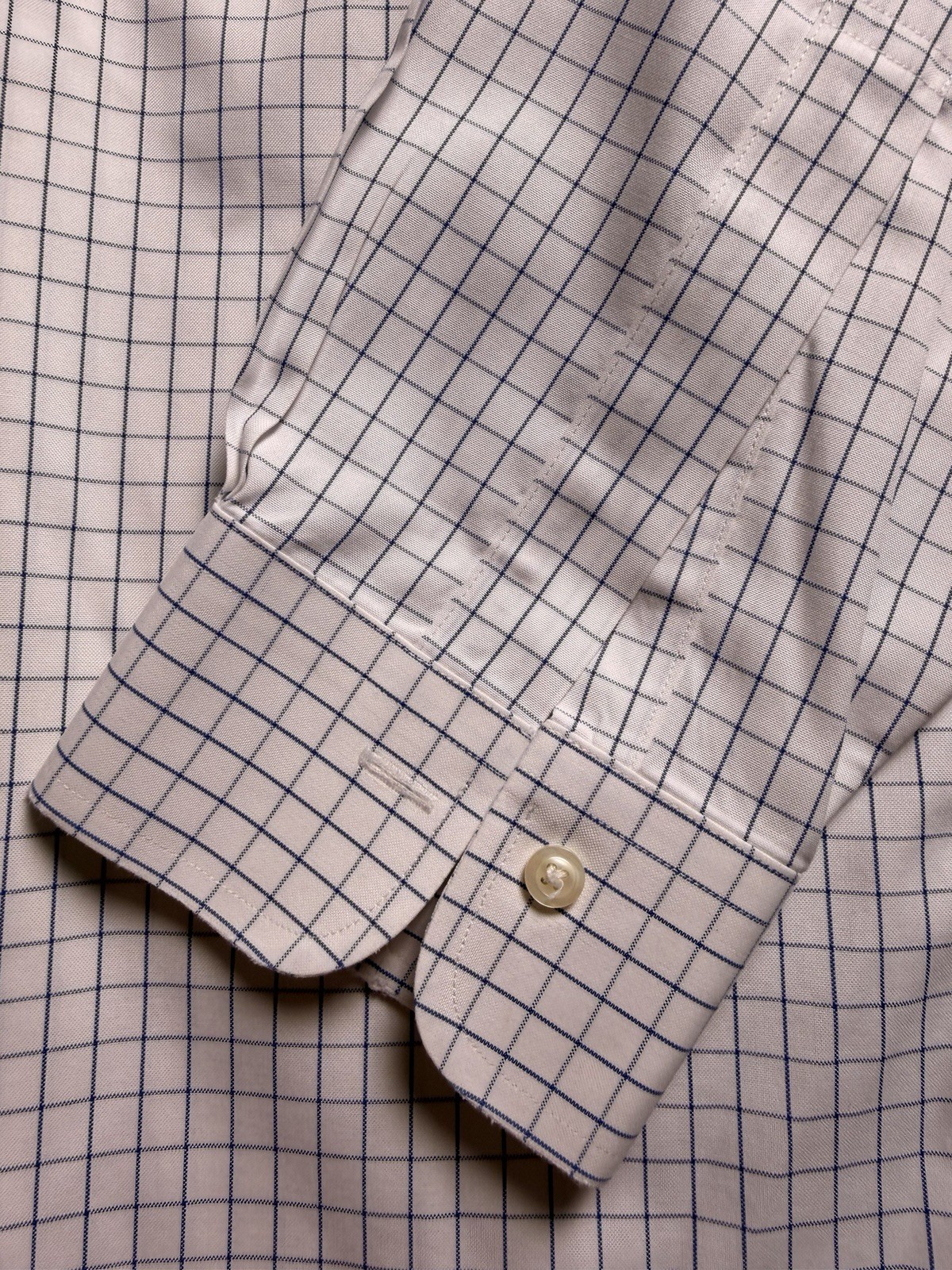 Brooks Brothers Polo Shirt 15.5 34 White Blue Windowpane Check Non Iron