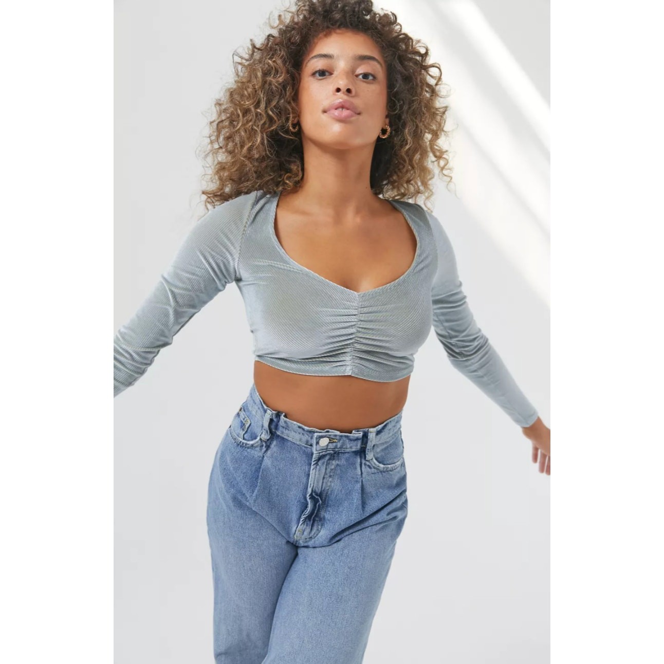Urban Outfitters Paradox Ruched Cropped Top Blue Medium NWT