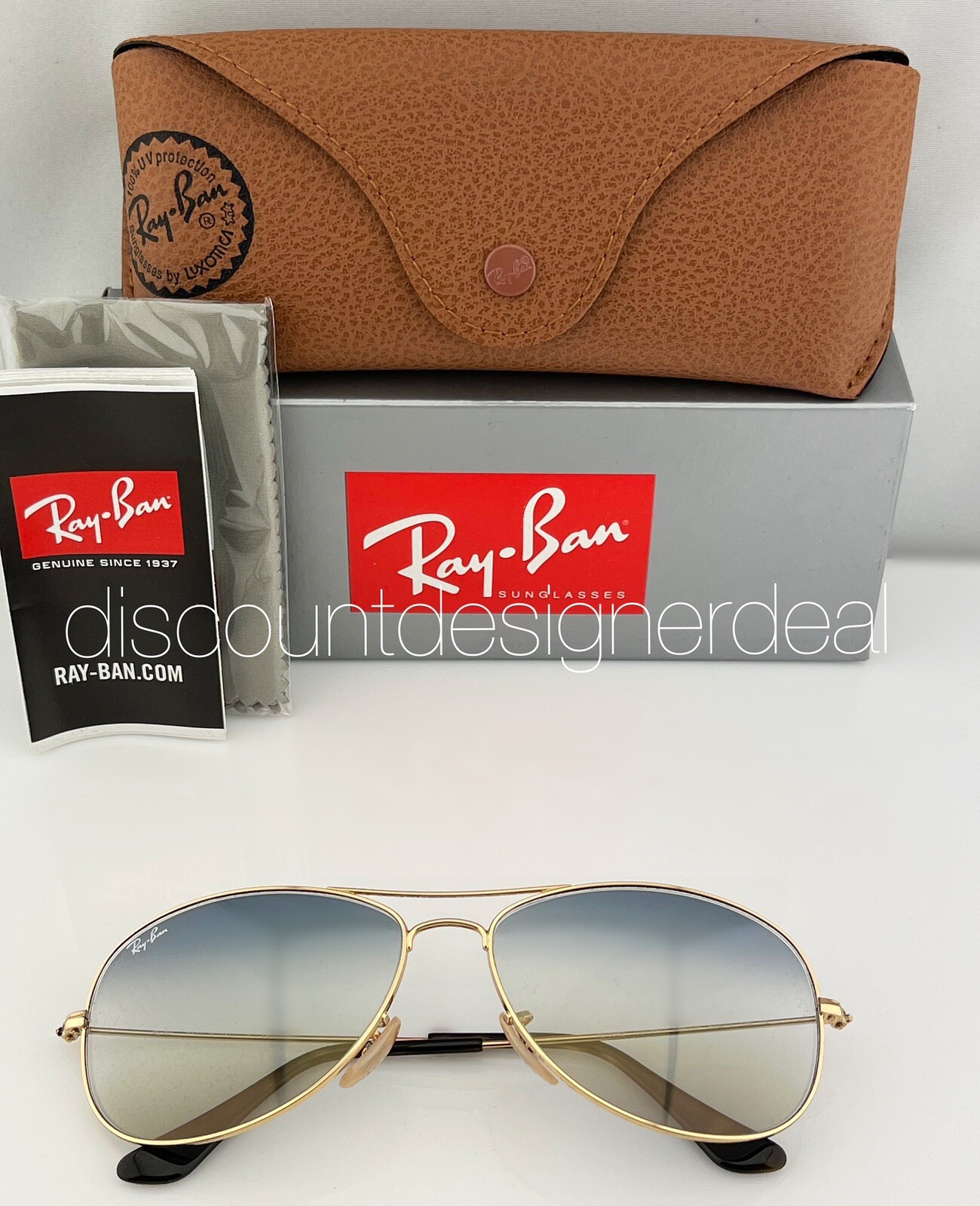 Ray-Ban RB3362 Cockpit Sunglasses 001/GF Gold Metal Frame Blue Gradient Lens 59