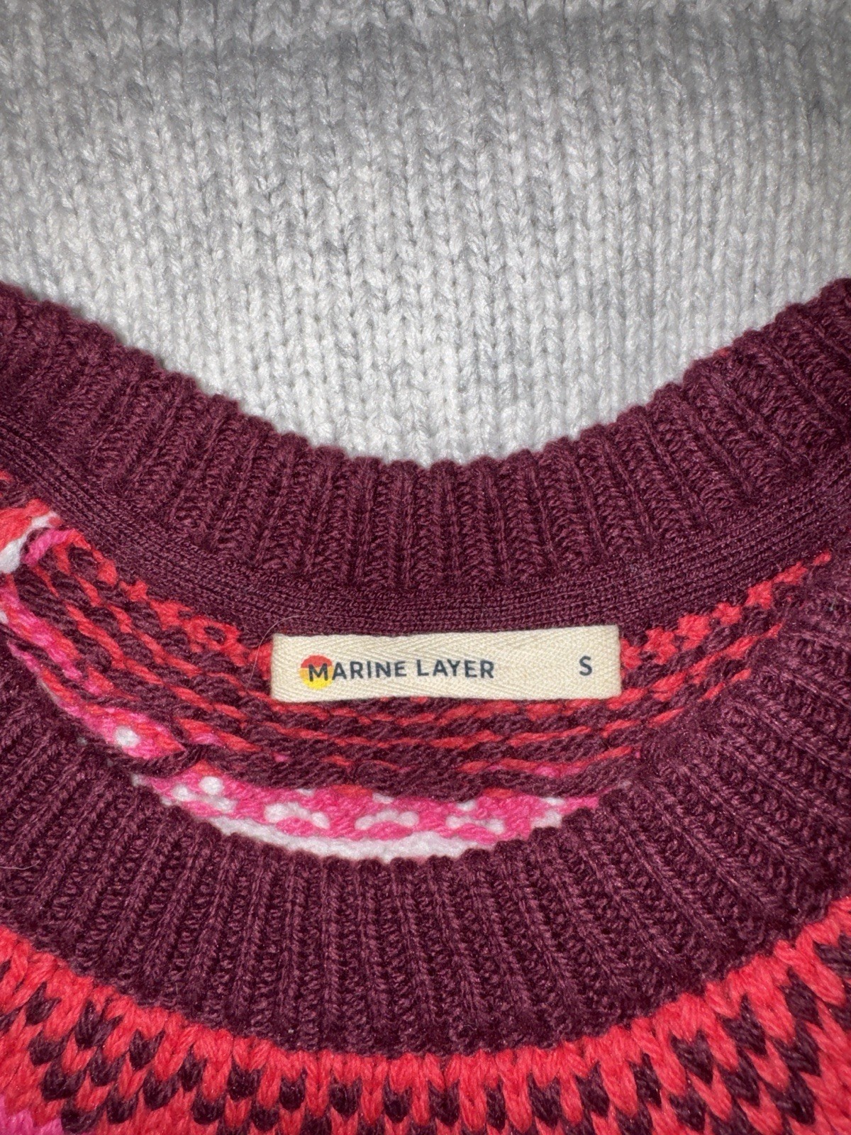 Marine Later Fair Isle Yoke Cream Multi Color Nordic Pattern Crew Pullover
