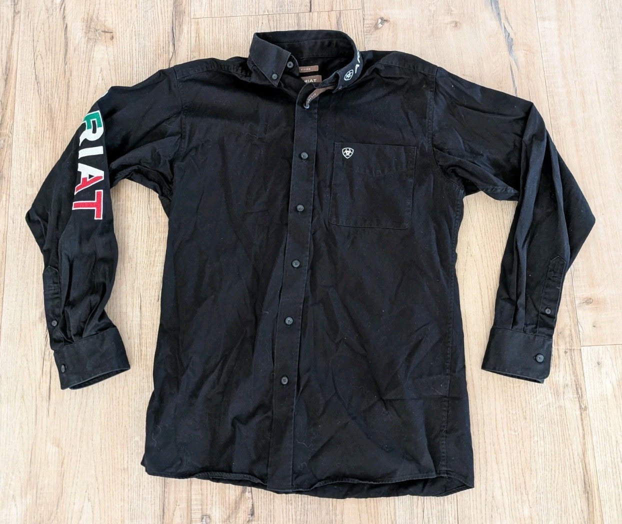 Ariat Shirt Mens Medium Black Team Mexico Logo Button Down Western Rodeo Cowboy