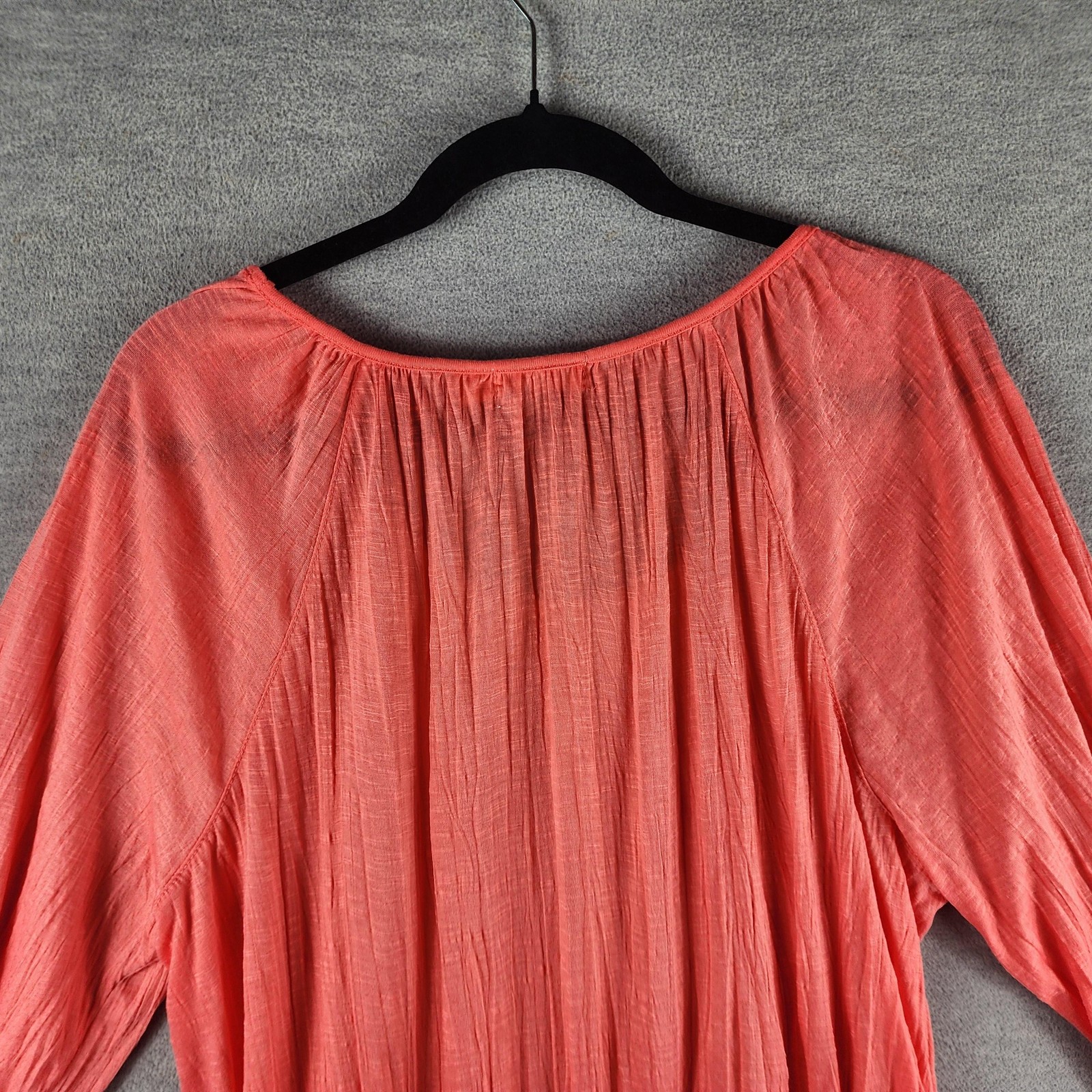 Faded Glory Blouse Womens Large Cosmo Coral Peasant 3/4 Sleeve Scoop Neck Boho
