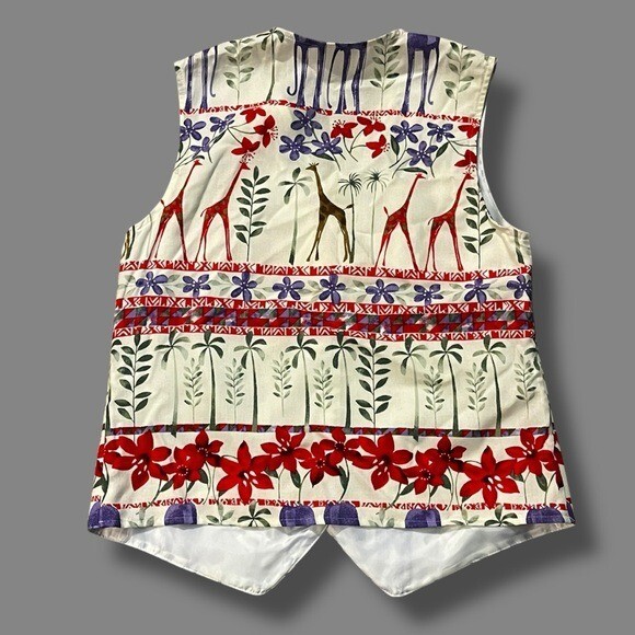 Vintage Lindsey Scott Vest Giraffe & Flower Print Button Up Artsy Boho Large