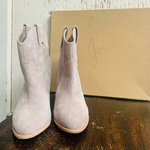 Joie Monte Sandstone Suede Western Ankle Boots Taupe Block Heel EU 37 US 7 NWT