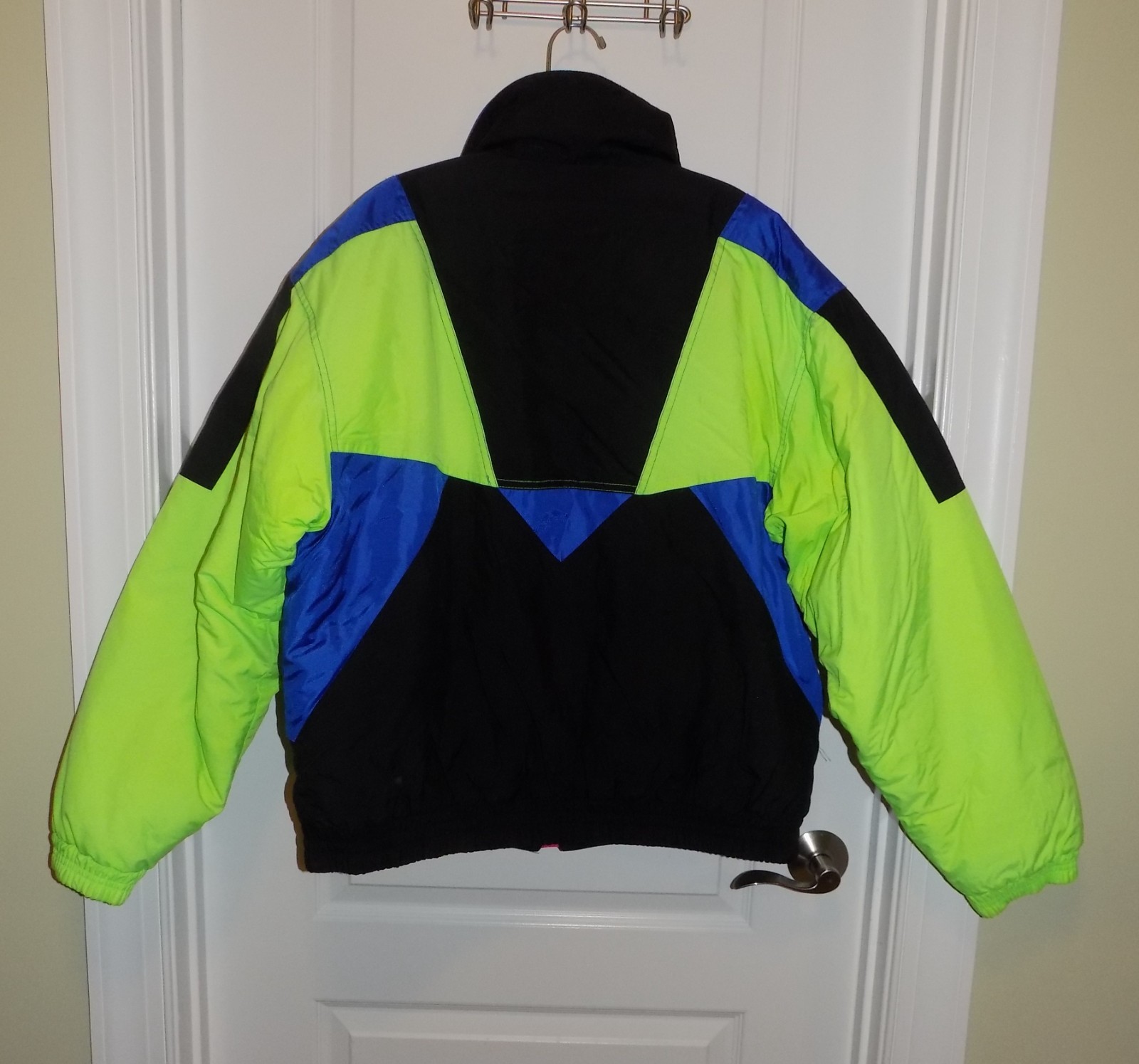 Vintage FERA Skiwear Snowboard Jacket Mens M/L 42 Black Neon Green Blue 80s 90s