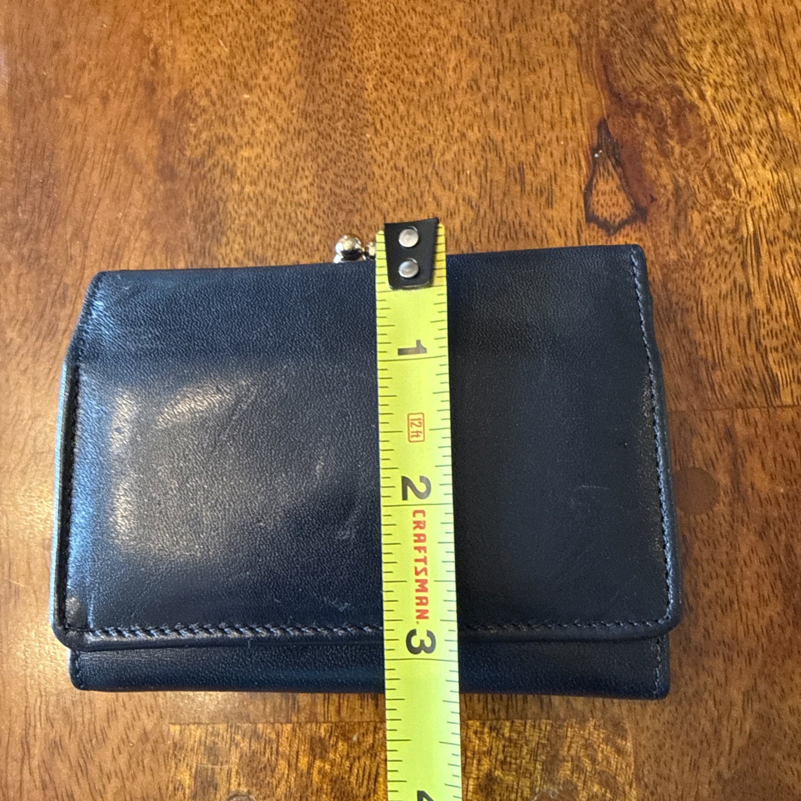 New Princess Gardner Navy Blue Leather Card Wallet Vintage 4×3.5in Snap Coin