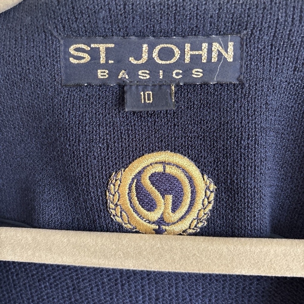 St. John Basics Women’s Blue Solid Button-Front Blazer Jacket w/ Pockets Size 10