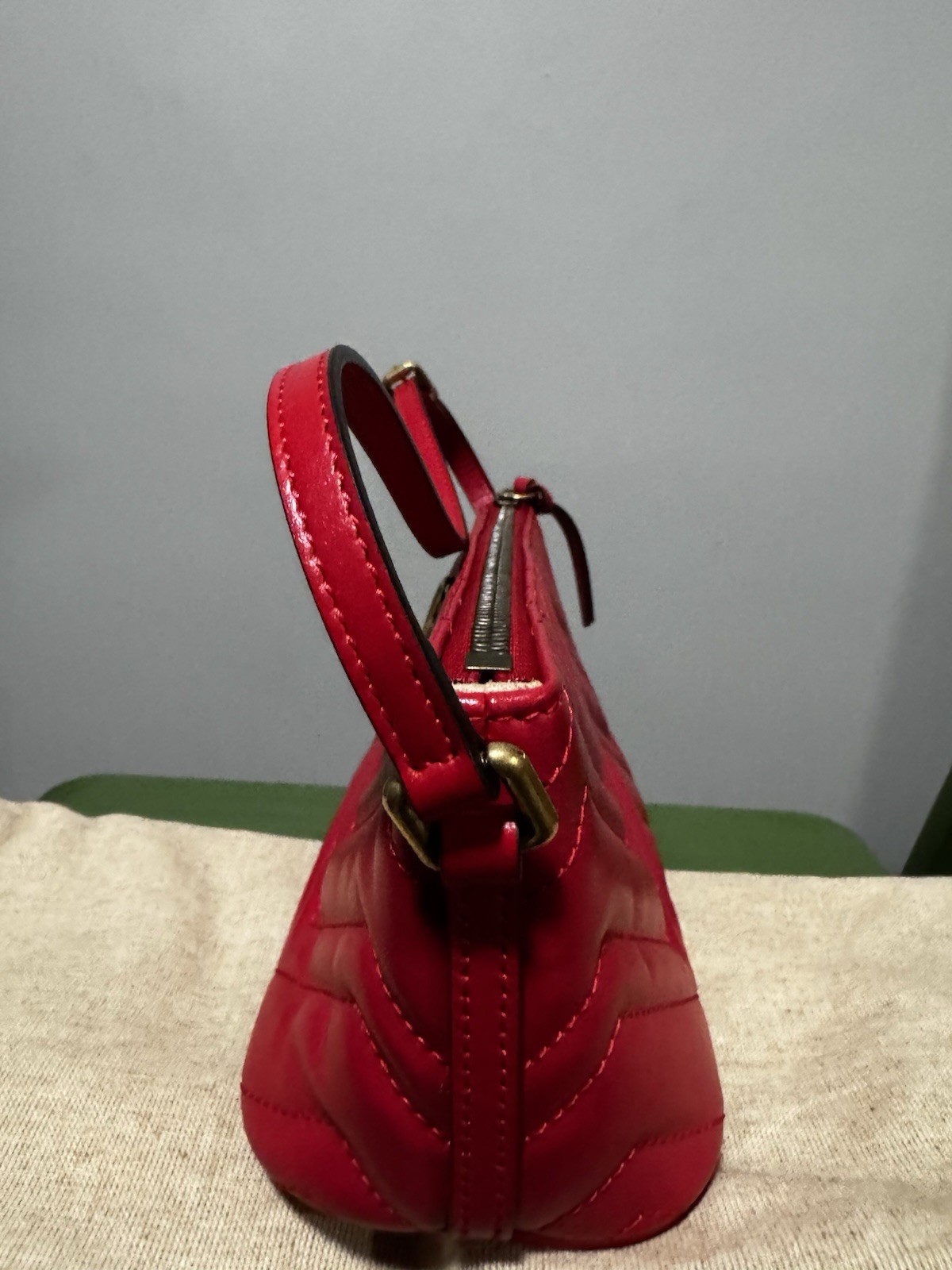 Gucci GG Marmont Matelassé Red Leather Small Shoulder Bag Zip Top Italy