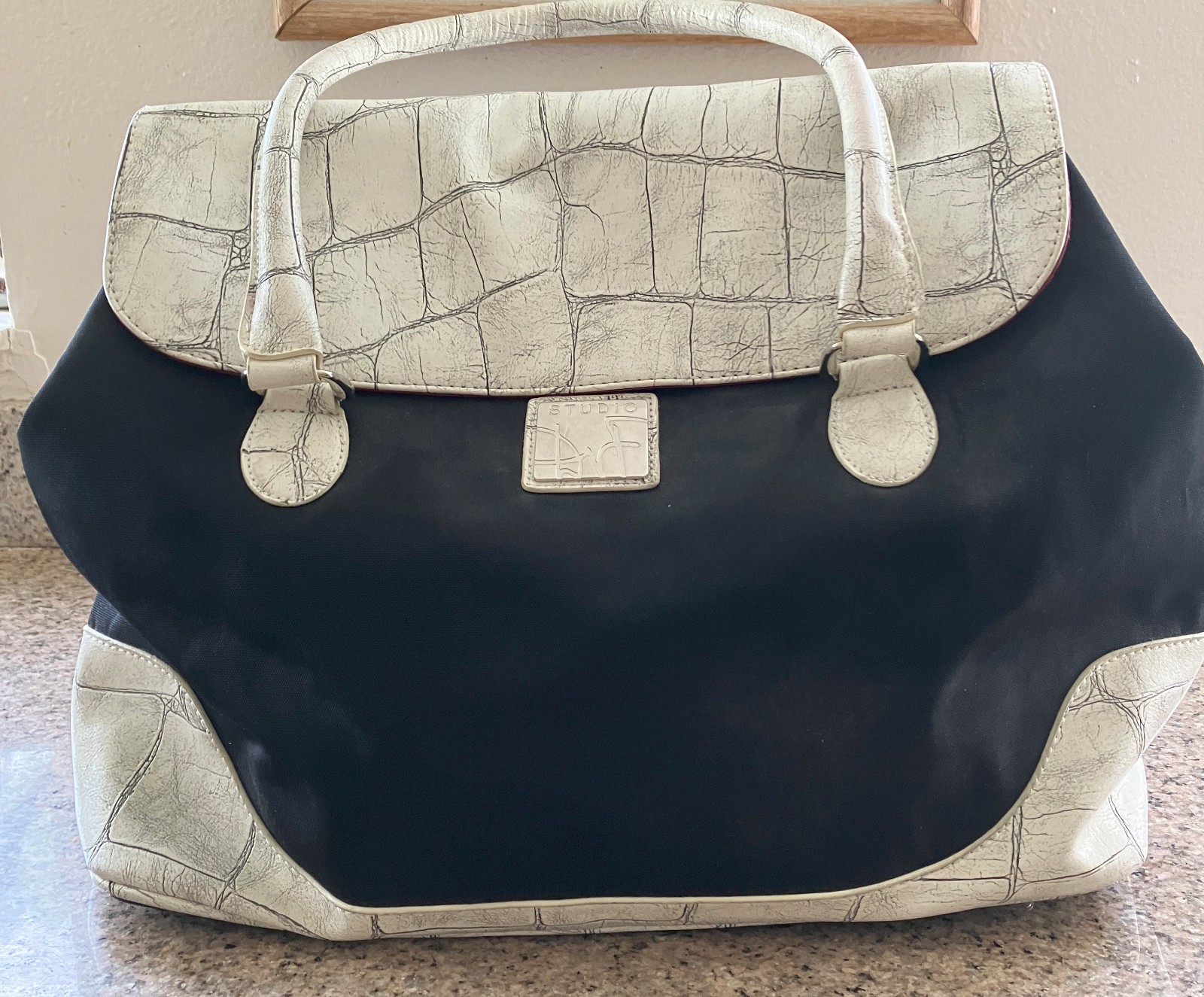 DIANE VON FURSTENBURG NWOT Purse/Laptop Bag Canvas Faux Croc Blue &White