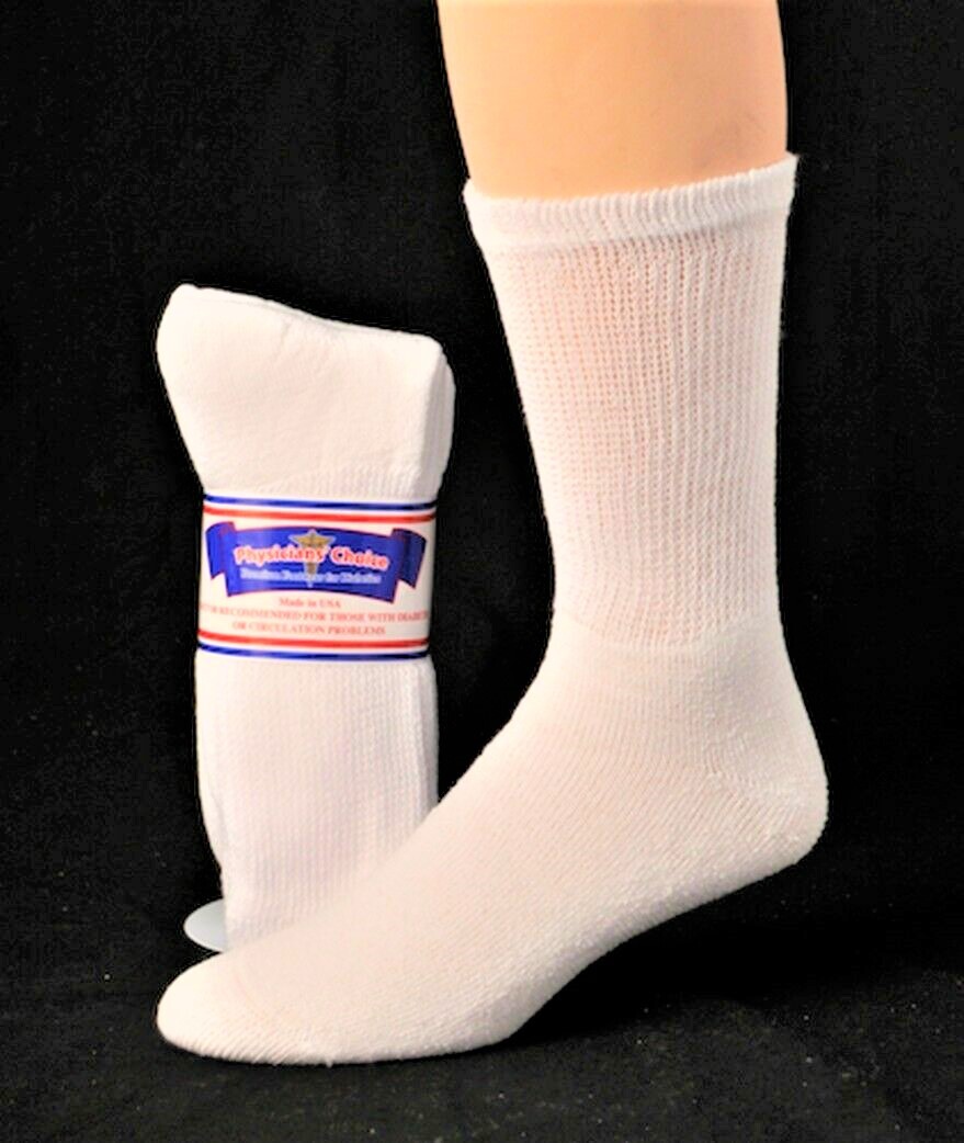Physicians Choice Diabetic Crew Sock 3 or 6 pr. Black/White or Tan 9-11/10-13/15