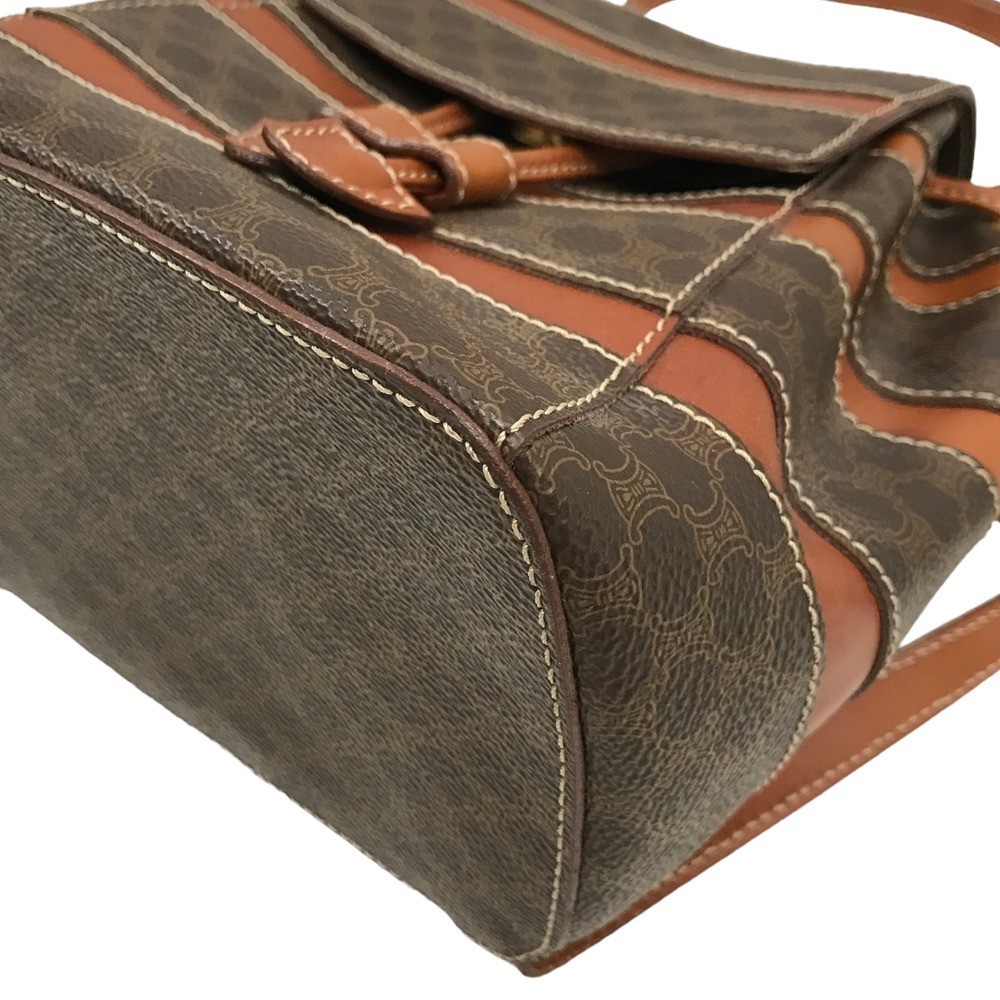 Auth Celine Backpack Macadam Striped Mini Brown Drawstring Women’s PVC Leather