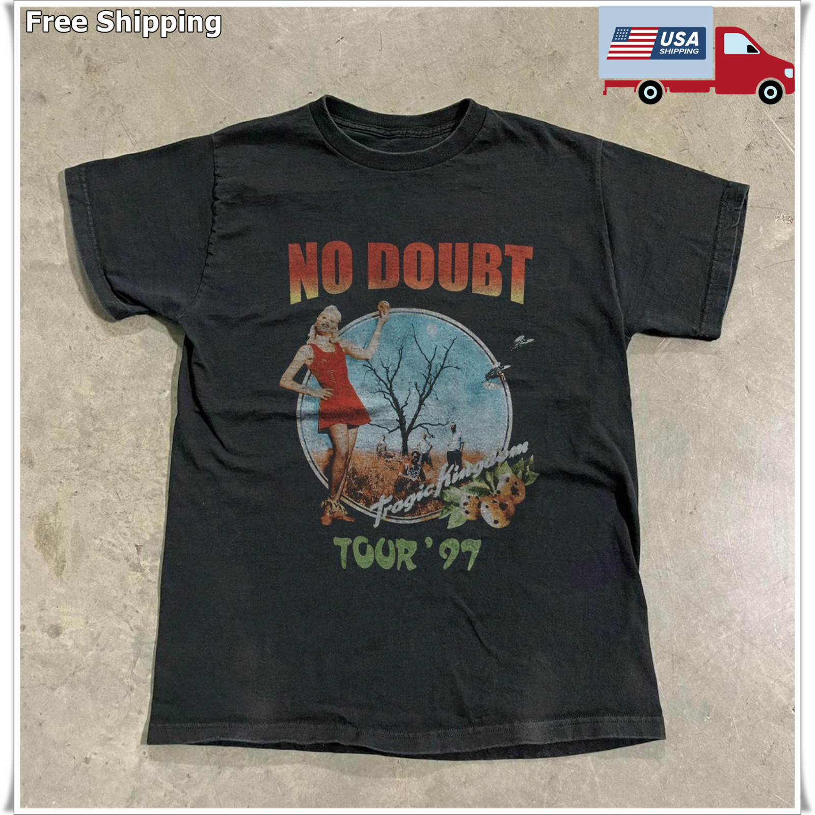 No Doubt Tragic Kingdom 1997 Tour T-shirt, Unisex Black T-shirt, Size S-5XL