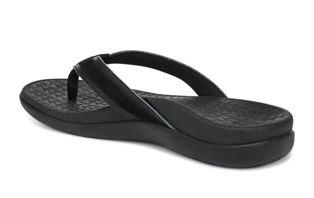 Vionic Women’s Tide 2.0 Toe Post Sandal, Black Suede