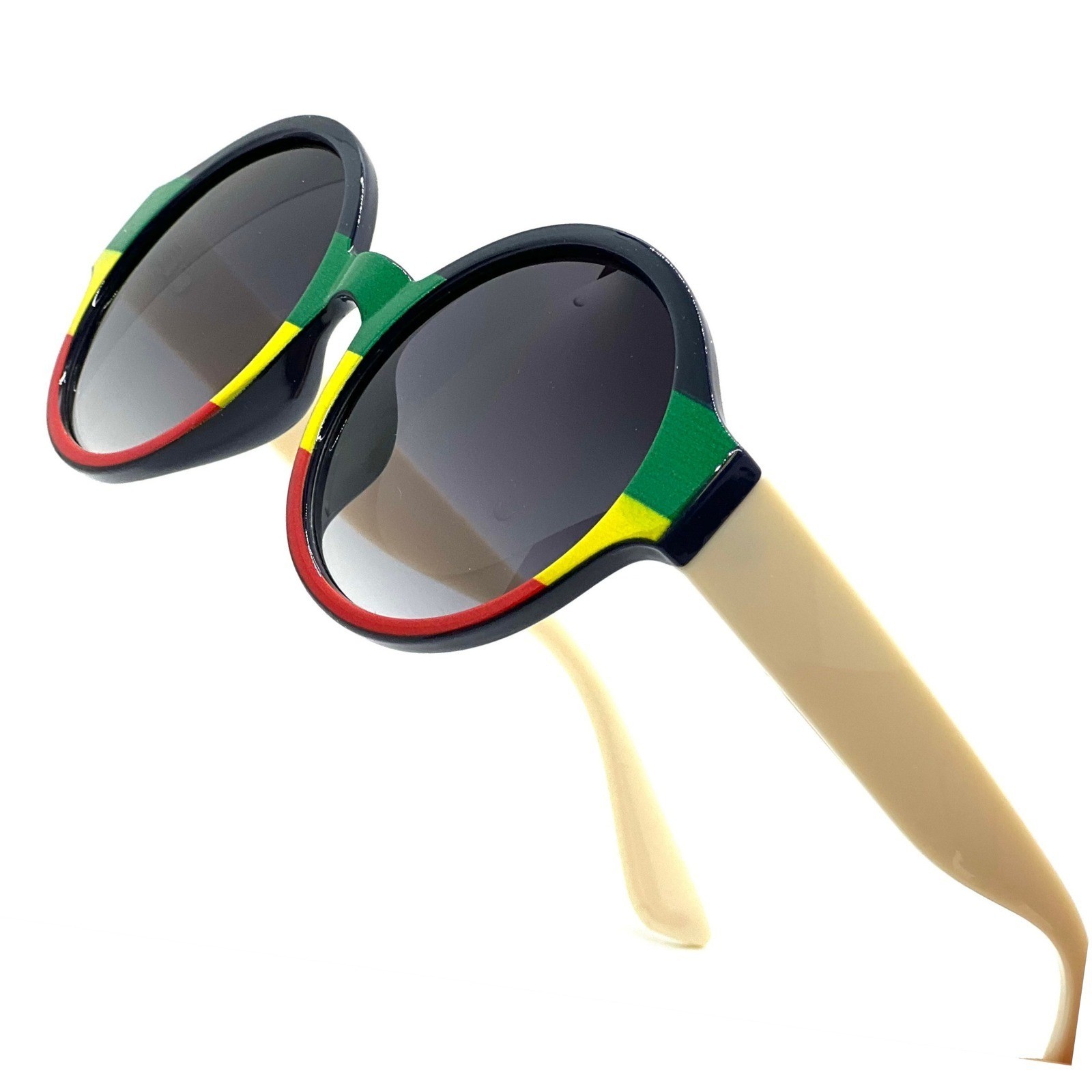 Rasta Sunglasses Round Frame Reggae Colors Funky Fashion Shades Women Retro New