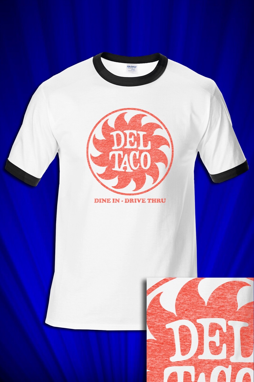 Del Taco 1970s Vintage RINGER Tee T-SHIRT FREE S&H USA California Fast Food