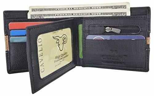 Men’s Premium Center Flap Card ID Holder Bifold Wallet With Zipper Coin Pocket