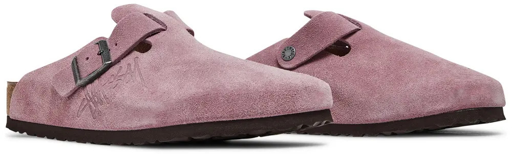 Birkenstock × Stussy Boston Clog Dusty Pink Suede Leather Shoes Wide Size 37-45