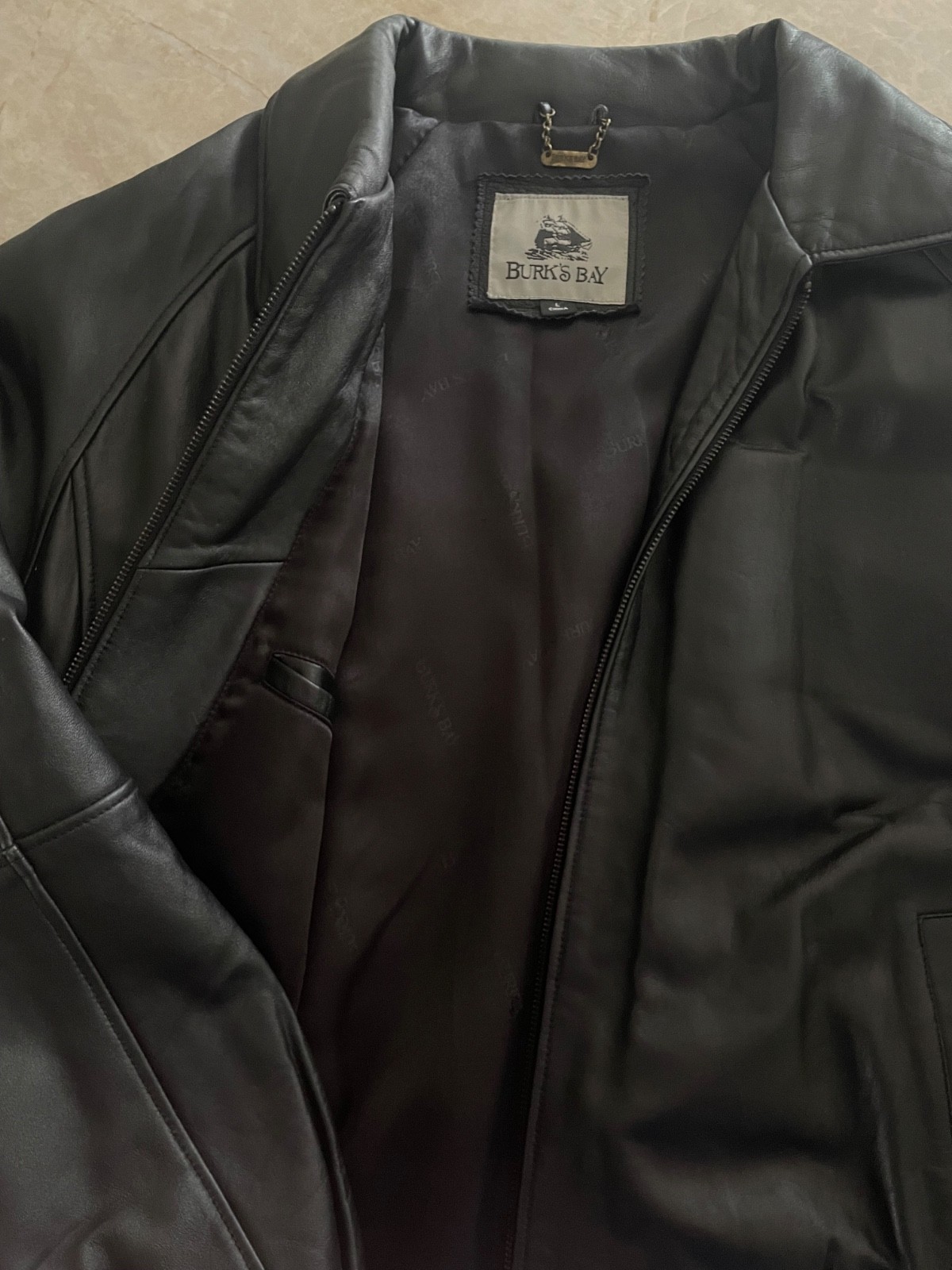 Burks Bay Black Jacket Men Size L large. Genuine Leather Excellent Condition.