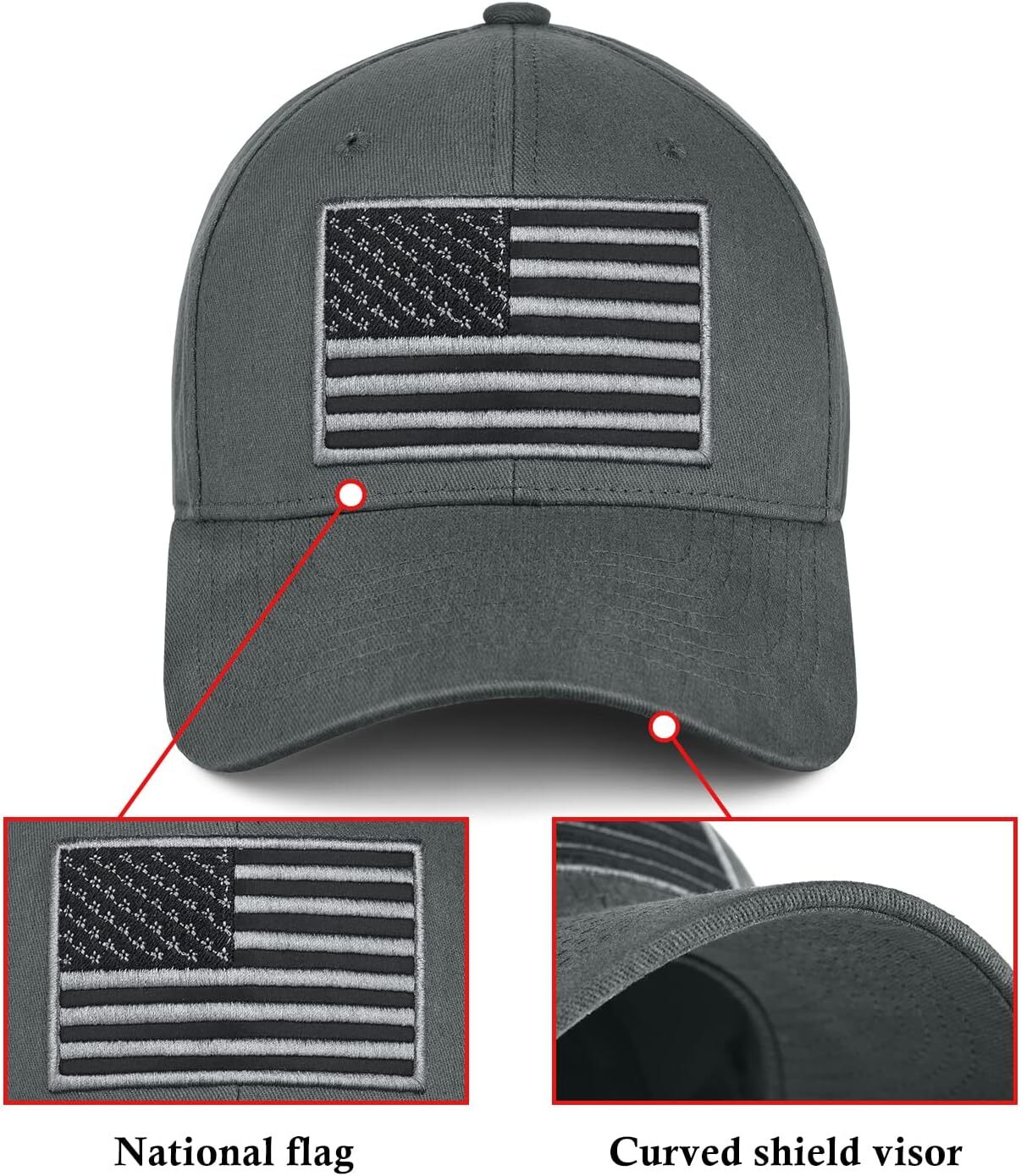 3 Pack American Flag Baseball Cap Unisex,Low One Size, Black＆grey＆khaki