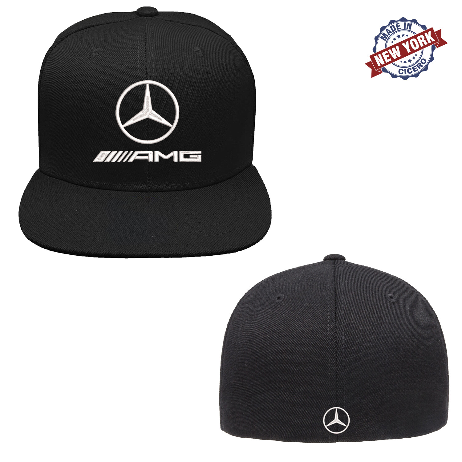 Mercedes-Benz AMG Logo Embroidered Flexfit Fitted Ball Cap Front & Back Stitch