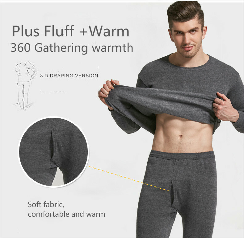 Men 100% Cotton Fleece Lined Thermal Long Johns Top & Bottom 2Pc Underwear Set
