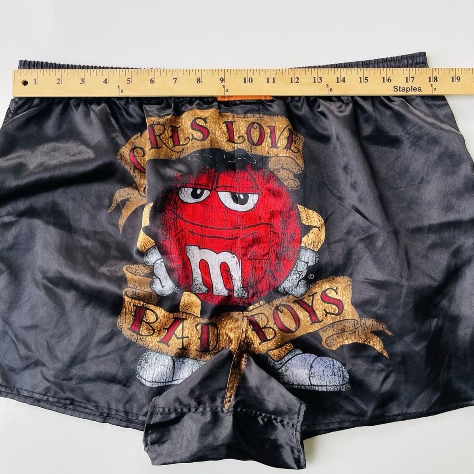 Vintage M&M’s Boxer Shorts XXL 44-46 Black Satin Candy Print Lounge Sleepwear